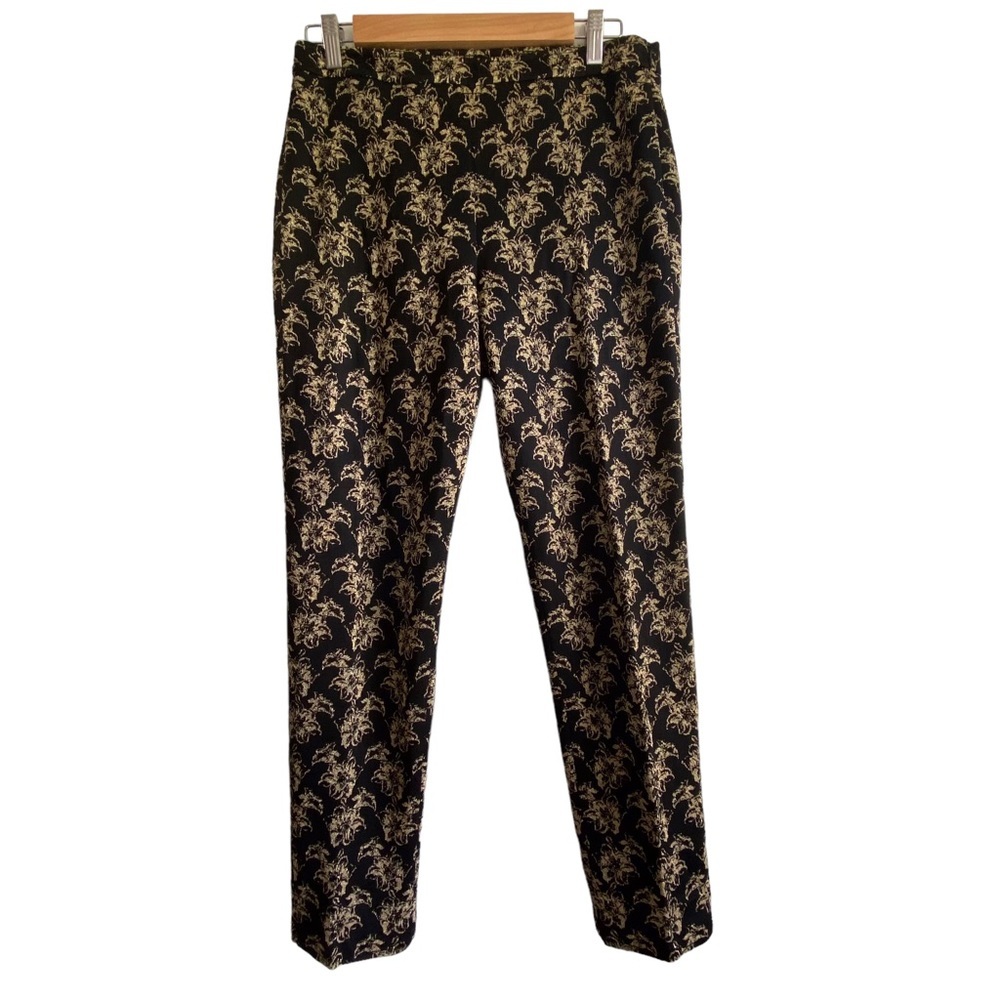 NWOT St John Black Gold Floral Ankle Pants 6 Formal Holiday